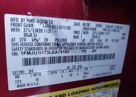 2020 Ford Expedition Xlt z USA, uszkodzony, nr VIN 1FMJU1HT3LEA79180